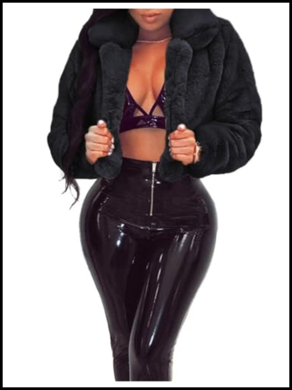Fluffy Faux Fur Cropped Coat Open Front Long Sleeve Women's